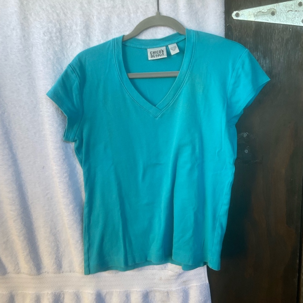 Chico's Vibrant Blue Cap Sleeve Fitted Tee